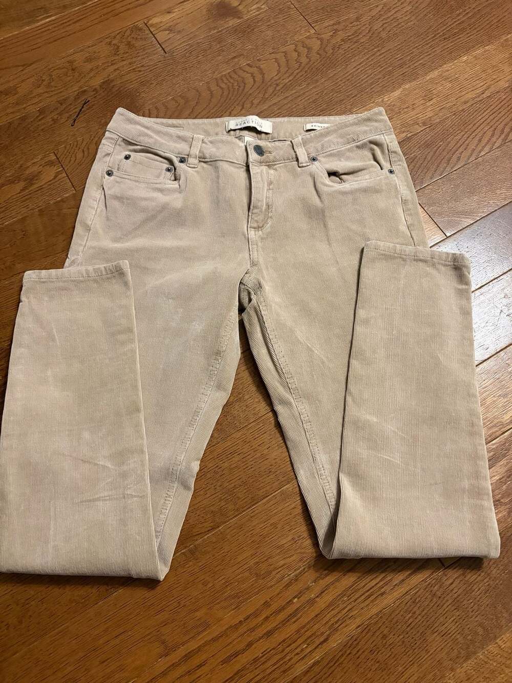 Kenneth Cole Reaction Beige Corduroy Pants, Size 6, Skinny Fit, Stretch Khaki Tr